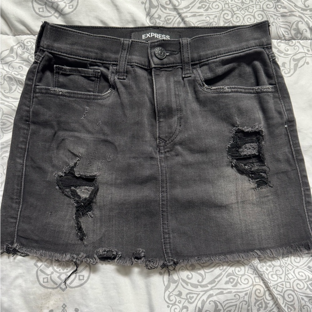 Express Black Distressed Denim Skirt
